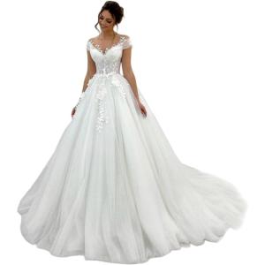 imageYoujiayi Elegant Lace Tulle Wedding Dresses for Women Off The Shoulder Bridal Gown with Train Puffy Long Wedding GownIvory