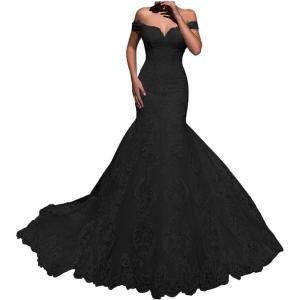 imageYoujiayi Elegant Mermaid Wedding Dresses for Bride Long Lace Tulle Bridal Gown Off Shoulder Wedding Gowns with TrainBlack