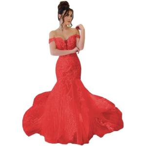 imageYoujiayi Mermaid Wedding Dresses for Bride Long Off Shoulder Bridal Gowns with Train A Line Lace Appliques Wedding Ball GownRed