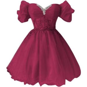 imageYoujiayi Off Shoulder Homecoming Dresses for Teens Sparkly Lace Tulle DAMA Dress for Quinceanera Beaded Short Prom GownBerry