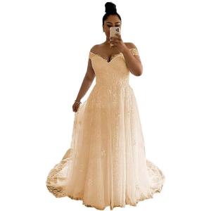 imageYoujiayi Off Shoulder Wedding Dresses for Bride Lace Appliques Bridal Dresses with Train Princess Tulle Wedding Ball GownChampagne