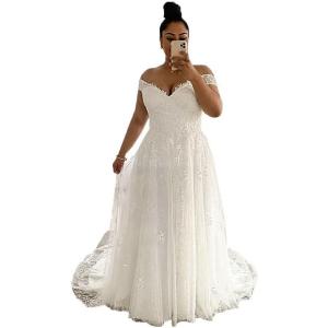 imageYoujiayi Off Shoulder Wedding Dresses for Bride Lace Appliques Bridal Dresses with Train Princess Tulle Wedding Ball GownStyle22ivory