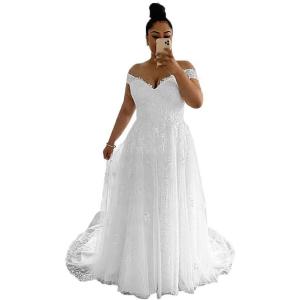 imageYoujiayi Off Shoulder Wedding Dresses for Bride Lace Appliques Bridal Dresses with Train Princess Tulle Wedding Ball GownStyle22white