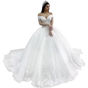 imageYoujiayi Off Shoulder Wedding Dresses for Bride Lace Appliques Bridal Gown for Women Princess A Line Wedding Ball GownStyle13ivory