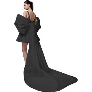 imageYoujiayi Satin Homecoming Dresses for Teens Square Neck DAMA Dresses for Quinceanera Short Wedding Dresses with Bow TrainBlack