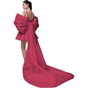 imageYoujiayi Satin Homecoming Dresses for Teens Square Neck DAMA Dresses for Quinceanera Short Wedding Dresses with Bow TrainBright Pink