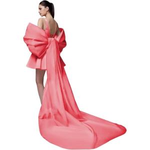 imageYoujiayi Satin Homecoming Dresses for Teens Square Neck DAMA Dresses for Quinceanera Short Wedding Dresses with Bow TrainCoral