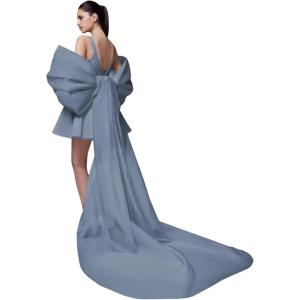 imageYoujiayi Satin Homecoming Dresses for Teens Square Neck DAMA Dresses for Quinceanera Short Wedding Dresses with Bow TrainDusty Blue