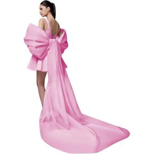 imageYoujiayi Satin Homecoming Dresses for Teens Square Neck DAMA Dresses for Quinceanera Short Wedding Dresses with Bow TrainDusty Pink