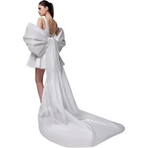 imageYoujiayi Satin Homecoming Dresses for Teens Square Neck DAMA Dresses for Quinceanera Short Wedding Dresses with Bow TrainIvory