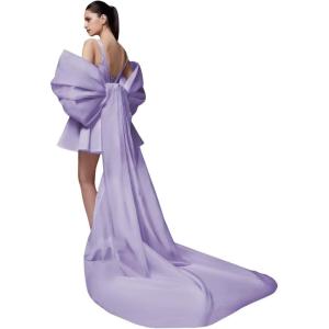 imageYoujiayi Satin Homecoming Dresses for Teens Square Neck DAMA Dresses for Quinceanera Short Wedding Dresses with Bow TrainLavender