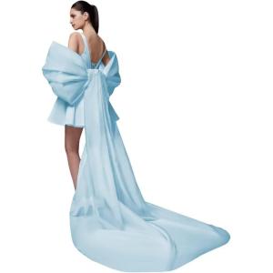 imageYoujiayi Satin Homecoming Dresses for Teens Square Neck DAMA Dresses for Quinceanera Short Wedding Dresses with Bow TrainLight Blue