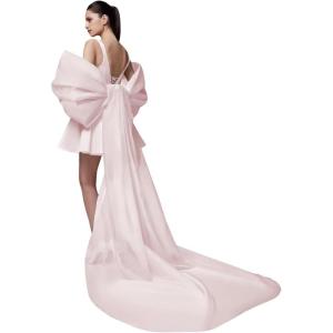 imageYoujiayi Satin Homecoming Dresses for Teens Square Neck DAMA Dresses for Quinceanera Short Wedding Dresses with Bow TrainLight Pink