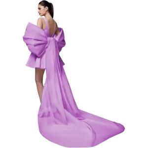 imageYoujiayi Satin Homecoming Dresses for Teens Square Neck DAMA Dresses for Quinceanera Short Wedding Dresses with Bow TrainLilac