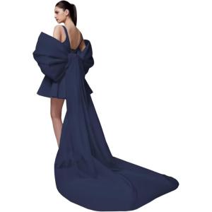 imageYoujiayi Satin Homecoming Dresses for Teens Square Neck DAMA Dresses for Quinceanera Short Wedding Dresses with Bow TrainNavy