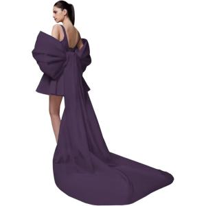 imageYoujiayi Satin Homecoming Dresses for Teens Square Neck DAMA Dresses for Quinceanera Short Wedding Dresses with Bow TrainPlum
