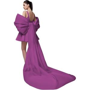 imageYoujiayi Satin Homecoming Dresses for Teens Square Neck DAMA Dresses for Quinceanera Short Wedding Dresses with Bow TrainVoilet