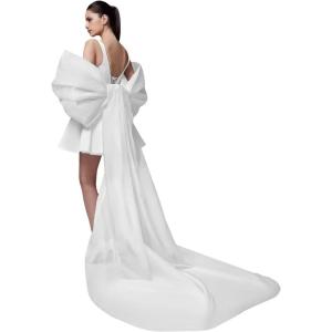 imageYoujiayi Satin Homecoming Dresses for Teens Square Neck DAMA Dresses for Quinceanera Short Wedding Dresses with Bow TrainWhite