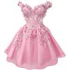 imageYoujiayi 3D Butterfly Short Homecoming Dresses for Teens Off Shoulder DAMA Dress for Quinceanera Puffy Tulle Short Prom GownFuchsia