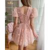 imageYoujiayi 3D Butterfly Short Homecoming Dresses for Teens Puffy Sleeve Lace Prom Dress V Neck Tulle Cocktail Dress for WomenDusty Blue