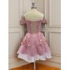 imageYoujiayi Off Shoulder Floral Homecoming Dresses for Teens Lace Beaded Short Prom Dress Puffy Tulle Mini Cocktail GownBerry