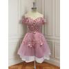 imageYoujiayi Off Shoulder Floral Homecoming Dresses for Teens Lace Beaded Short Prom Dress Puffy Tulle Mini Cocktail GownBerry