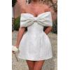 imageYoujiayi Satin Jacquard Homecoming Dresses with Bow Strapless Short Prom Dress Off Shoulder DAMA Dresses for QuinceaneraChampagne