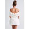 imageYoujiayi Satin Jacquard Homecoming Dresses with Bow Strapless Short Prom Dress Off Shoulder DAMA Dresses for QuinceaneraWhite