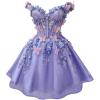 imageYoujiayi 3D Butterfly Short Homecoming Dresses for Teens Off Shoulder DAMA Dress for Quinceanera Puffy Tulle Short Prom GownDark Lavender