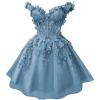 imageYoujiayi 3D Butterfly Short Homecoming Dresses for Teens Off Shoulder DAMA Dress for Quinceanera Puffy Tulle Short Prom GownDusty Blue