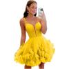 imageYoujiayi Ruffle Tulle Homecoming Dresses for Teens Sparkly Lace Short Prom Dress Spaghetti Strap DAMA Dress for WomenYellow Dark