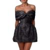 imageYoujiayi Satin Jacquard Homecoming Dresses with Bow Strapless Short Prom Dress Off Shoulder DAMA Dresses for QuinceaneraBlack