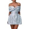 imageYoujiayi Satin Jacquard Homecoming Dresses with Bow Strapless Short Prom Dress Off Shoulder DAMA Dresses for QuinceaneraDusty Blue