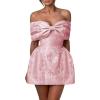 imageYoujiayi Satin Jacquard Homecoming Dresses with Bow Strapless Short Prom Dress Off Shoulder DAMA Dresses for QuinceaneraDusty Pink