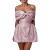 imageYoujiayi Satin Jacquard Homecoming Dresses with Bow Strapless Short Prom Dress Off Shoulder DAMA Dresses for QuinceaneraDusty Rose