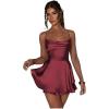 imageYoujiayi Satin Mini Homecoming Dresses for Teens Spaghetti Strap Short Prom Dress Layered Ruffles Cocktail Dress for WomenBurgundy