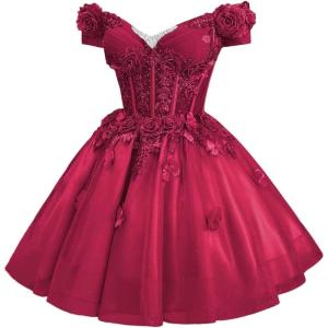 imageYoujiayi 3D Butterfly Homecoming Dresses for Teens Off Shoulder DAMA Dress for Quinceanera Sparkly Sequin Short Prom GownBerry