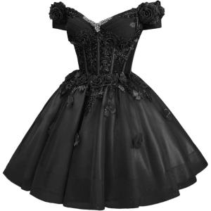 imageYoujiayi 3D Butterfly Homecoming Dresses for Teens Off Shoulder DAMA Dress for Quinceanera Sparkly Sequin Short Prom GownBlack