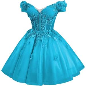 imageYoujiayi 3D Butterfly Homecoming Dresses for Teens Off Shoulder DAMA Dress for Quinceanera Sparkly Sequin Short Prom GownBlue
