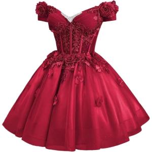 imageYoujiayi 3D Butterfly Homecoming Dresses for Teens Off Shoulder DAMA Dress for Quinceanera Sparkly Sequin Short Prom GownBurgundy