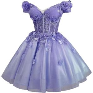 imageYoujiayi 3D Butterfly Homecoming Dresses for Teens Off Shoulder DAMA Dress for Quinceanera Sparkly Sequin Short Prom GownDark Lavender