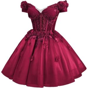 imageYoujiayi 3D Butterfly Homecoming Dresses for Teens Off Shoulder DAMA Dress for Quinceanera Sparkly Sequin Short Prom GownDeep Burgundy