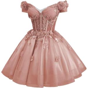 imageYoujiayi 3D Butterfly Homecoming Dresses for Teens Off Shoulder DAMA Dress for Quinceanera Sparkly Sequin Short Prom GownDusty Rose