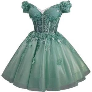 imageYoujiayi 3D Butterfly Homecoming Dresses for Teens Off Shoulder DAMA Dress for Quinceanera Sparkly Sequin Short Prom GownDusty Sage