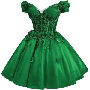 imageYoujiayi 3D Butterfly Homecoming Dresses for Teens Off Shoulder DAMA Dress for Quinceanera Sparkly Sequin Short Prom GownEmerald Green