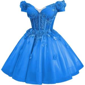 imageYoujiayi 3D Butterfly Homecoming Dresses for Teens Off Shoulder DAMA Dress for Quinceanera Sparkly Sequin Short Prom GownOcean Blue