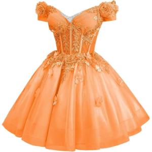 imageYoujiayi 3D Butterfly Homecoming Dresses for Teens Off Shoulder DAMA Dress for Quinceanera Sparkly Sequin Short Prom GownOrange
