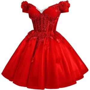 imageYoujiayi 3D Butterfly Homecoming Dresses for Teens Off Shoulder DAMA Dress for Quinceanera Sparkly Sequin Short Prom GownRed