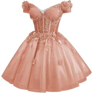 imageYoujiayi 3D Butterfly Homecoming Dresses for Teens Off Shoulder DAMA Dress for Quinceanera Sparkly Sequin Short Prom GownRose Gold