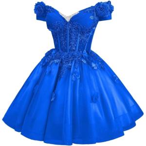 imageYoujiayi 3D Butterfly Homecoming Dresses for Teens Off Shoulder DAMA Dress for Quinceanera Sparkly Sequin Short Prom GownRoyal Blue